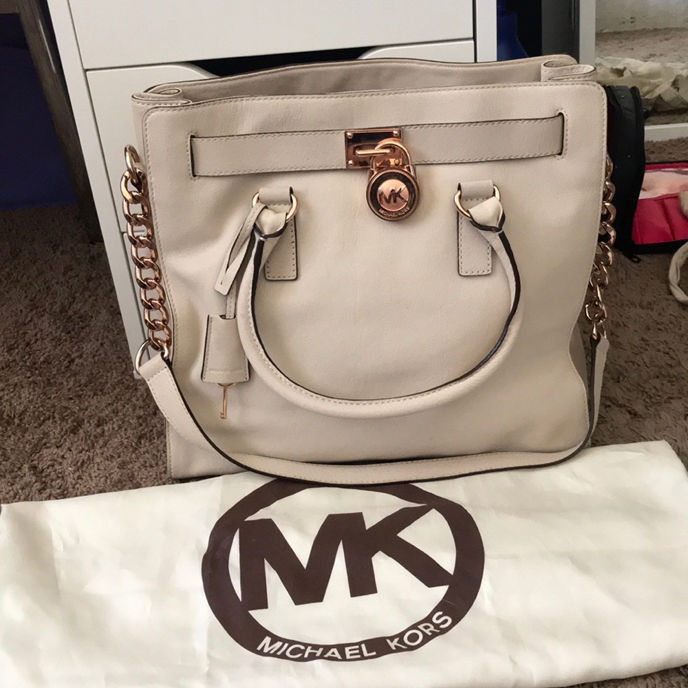Michael Kors Hamilton tote, vanilla w rose gold HW